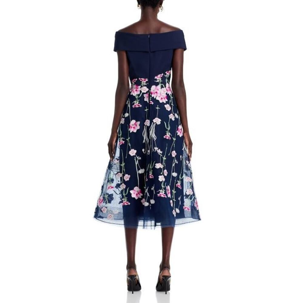 Teri Jon byRickie Freeman Crepe Off-the-Shoulder Embroidered Tulle Dress 10 $660 - Picture 5 of 11